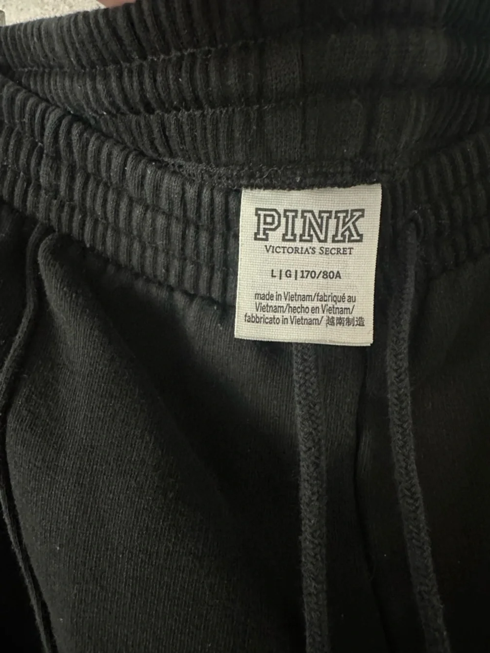 PINK Victoria's Secret Black Sweatshirt with White Trim and Wide Leg Pants Set - Picture 5 of 5